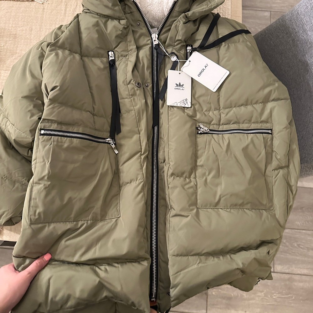 Orolay Originals Mens Olive Puffer Jacket with Hood